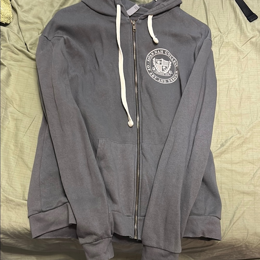 Gray Zip-Up Hoodie with Logo